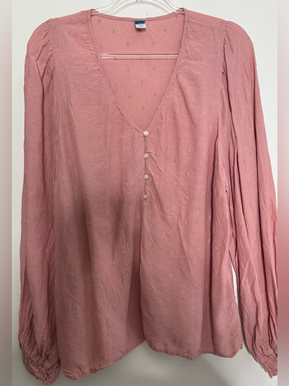 Old Navy Dusty Rose Long Sleeve V-Neck Button Blouse embroidered xl cotton blend